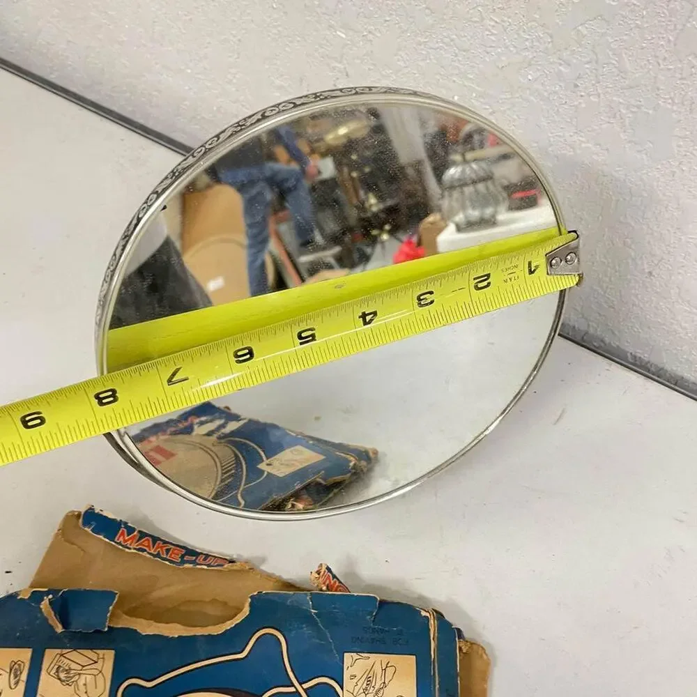 Vintage Circular Double Sided Makeup Vanity Mirror Silver Stainless W Box - HLBN